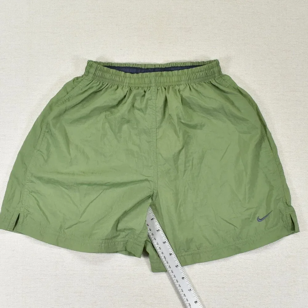 Nike Boys M 8-10 Green Athletic Nylon Shorts Windbreaker Unlined Swoosh Y2K